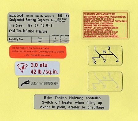 Information Labels, To-73, Set  for VW Thing