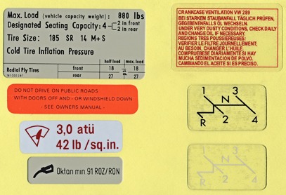 Information Labels, 74-On, Set  for VW Thing